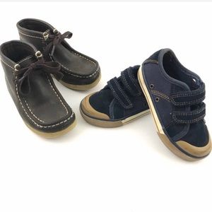 Brown Leather Boots & Blue Leather Velcro Shoe Boys 9 9.5